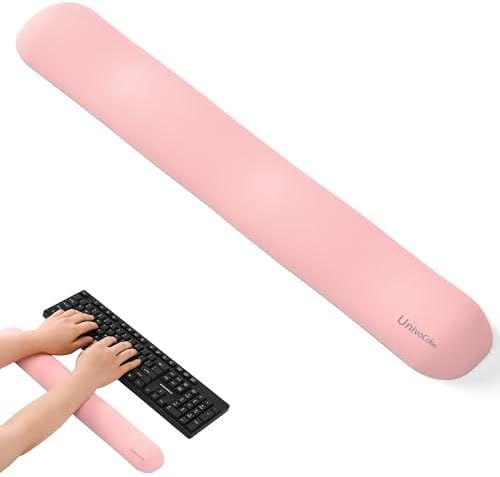 UnivoColors Design-Wave Keyboard Wrist Rest, Artificial Sheepskin+Memory Foam+Ergonomic+Anti-Slip Gel, Resilience Support During Work and Gaming,Keyboard Accessory,Pink