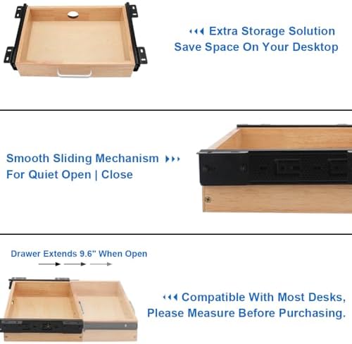 Under Desk Drawer Storage Organizer - Wooden Mounted Sliding Pull-out Drawer, Hidden Desktop Organizer for Office