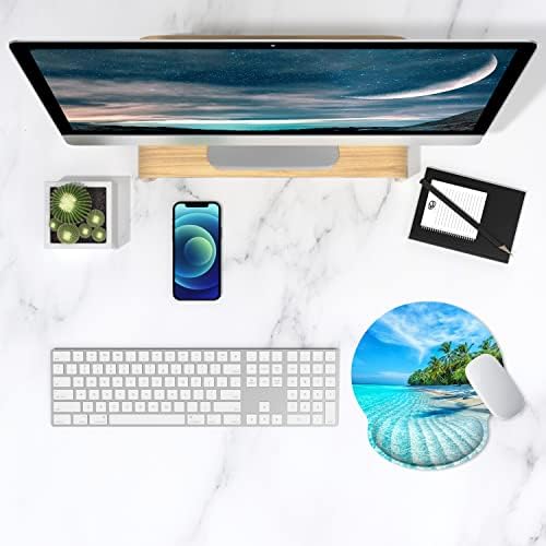 ITNRSIIET Ergonomic Mouse Pad with Wrist Support Wrist Rest Smooth Surface Non-Slip Rubber Base Comfortable Office Supplies Pain Relief, 9.8 x 9.1 inches, Blue Sea Blue Sky