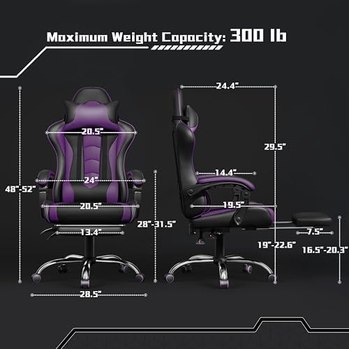 Yaheetech Gaming Chair with Footrest Massage Lumbar Pillow Black and Purple