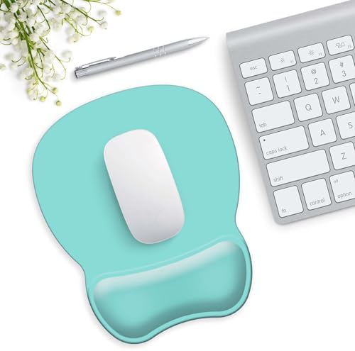 Mouse Pad with Support, Ergonomic Mouse Pad with Gel Wrist Rest Support Middle Concave Design, Comfortable Mousepad with Non-Slip PU Base for Home Office Working Studying (09 Cyan)