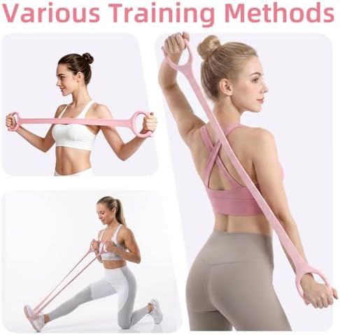 Figure 8 Resistance Band with Handles: 2 Pack Silicone Stretch Bands for Yoga, Pilates, Home Workout - 15LB 25LB Exercise Band Set for Arms, Back & Shoulder
