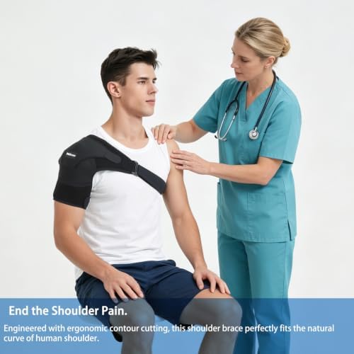 Shoulder Brace for Torn Rotator Cuff, Shoulder Support Immobilizer for Men and Women, Adjustable Compression Sleeve for Pain Relief, Dislocated AC Joint, Injury Recovery, Left or Right (Pink L-XL)