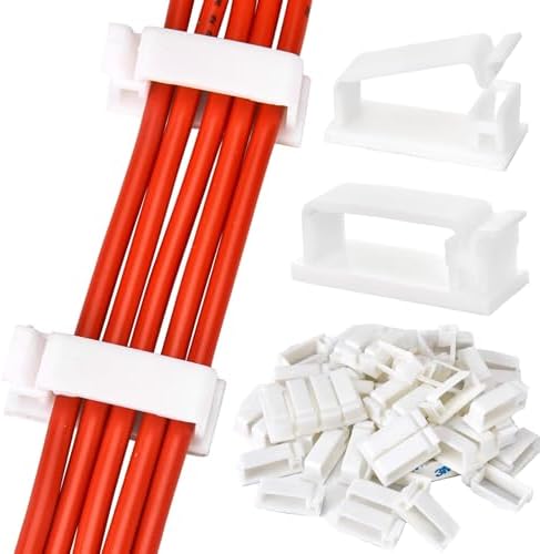 50Pcs Self Adhesive Cable Management Clips,Cable Organizers Wire Clips Cord Holder for PC Laptop Ethernet Cable Desktop Home Office(1.78’’ x 0.75’’ x 0.28’’, White)