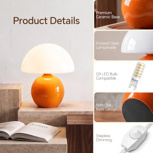 Dawnwake Mushroom Lamp Table Lamps Set of 2 for Bedroom Living Room,Orange