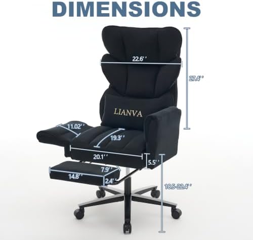 Big and Tall Office Chair, Reclining Executive Desk Chair, Cross Legged Ergonomic High Back Computer Gaming Chair with Flip Armrests Lumbar Support Footrest, Black Vanity Chair