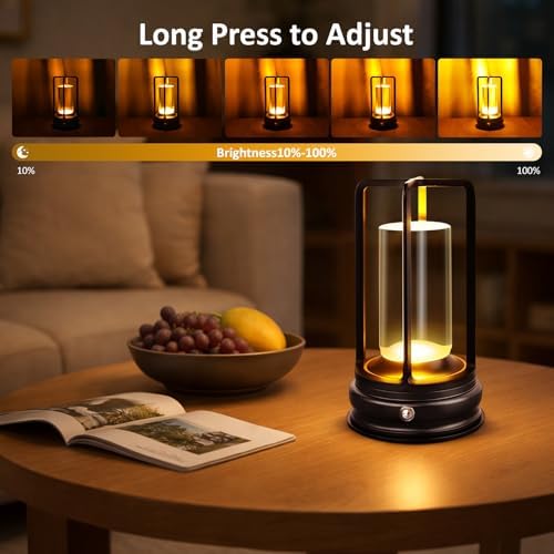 Cordless Table Lamp, Rechargeable LED Desk Lamp with 3 Color Temperatures & Stepless Dimming, Portable Touch Lamp for Bedroom, Bedside, Nightstand, Living Room, Dining Table, Home Office, Black