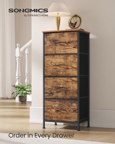 SONGMICS Dresser for Bedroom, Tall Dresser with 4 Fabric Drawers