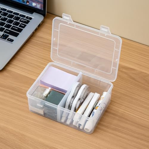 Vidifor Multipurpose Small deep Container, Removable Adjustable Dividers, 1/2 Compartments, Stackable Desk Organizer for Office, Crafts, Battery or School Supplies, Dorm Container (2)