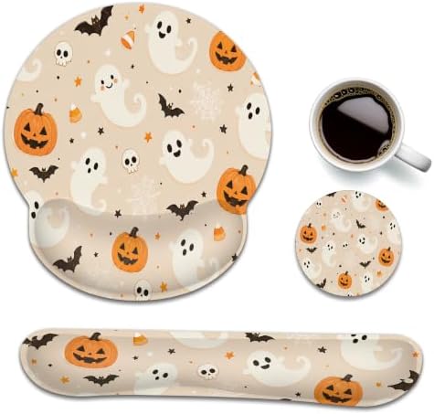 3 Piece Wrist Rest Mouse Pad Set with Keyboard Support Halloween Ghost