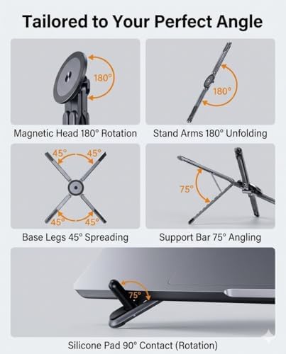Foldable Magnetic Laptop Stand, Portable Aluminum Ergonomic Riser