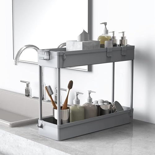 SPACELEAD 2-piece Set Slim Storage Cart 3 Tier,Bathroom Organizer Rolling Utility,Mobile Shelving Unit Slide Out for Office, Kitchen, Laundry Room & Narrow Places