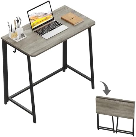 WOHOMO Folding Desk 31.5" Foldable Computer Table for Small Spaces GrayWash