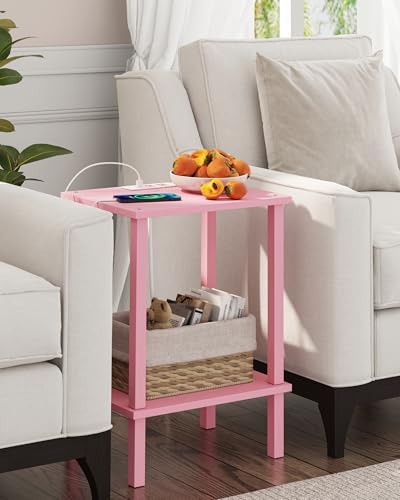 TUTOTAK End Table with Charging Station, Side Table Set of 2, Nightstand