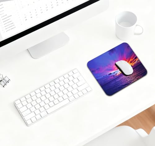 9.5x7.9 Inch Office/Gaming Mouse Pad, Vibrant Purple Ocean Colorful Dramatic Tropical Sunset Seascape, Cute Anti-Slip Mat for Desk Decor
