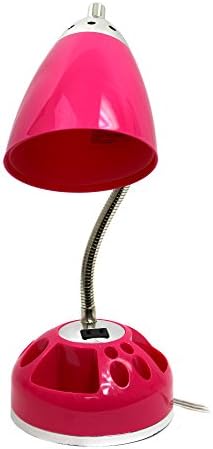 Simple Designs LD1015-PNK Flossy Organizer Desk Lamp with Charging Outlet and Lazy Susan Base, Pink