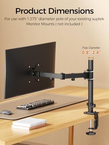 suptek Single Monitor Arm for Desk Mount Stand,Adjustable Monitor Arm for 13 to 32 inch Screen,Load Capacity 22lbs, Pole Adjustable Supports 0.8-2.4 Inch, VESA 75/100mm Black(MD6DBG)