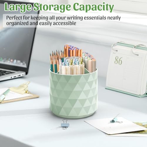 minimaliving Desk Organizer,Sparkling Diamond-like Pen Holder for Desk 360°Rotating Office Accessories,Pencil Cup with 5 Compartments Storage Box Caddy for Office,School,Home,Art Supply(Green)