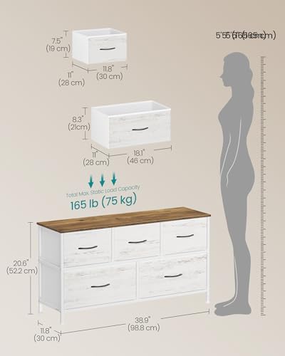 SONGMICS Dresser for Bedroom, Wide Dresser with 5 Fabric Drawers