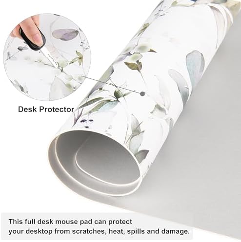 QIYI PU Leather Large Mouse Pad, Waterproof Desk Mat, 31.5" x 15.7", Leaves