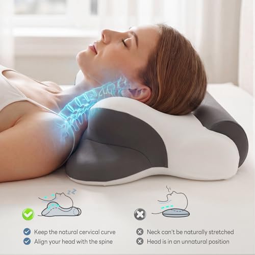 Sweetcrispy Cervical Pillow for Neck Pain, Ergonomic Contour Memory Foam Pillow with Detachable Roll Support, Cooling Breathable Cover for Side Back Stomach Sleepers