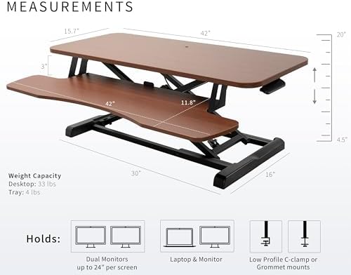 VIVO Dark Walnut 42 inch Standing Desk Converter, DESK-V042KA