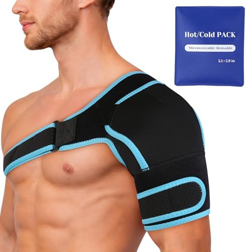 Shoulder Brace with Reusable Hot Cold Gel Pack, Rotator Cuff Support, L