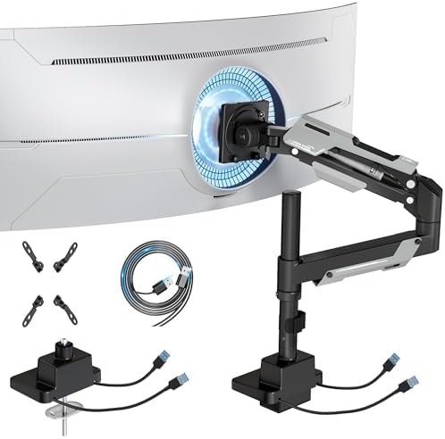 ARES WING Ultrawide Monitor Arm with USB for 24 to 57 Inch Screen, Black