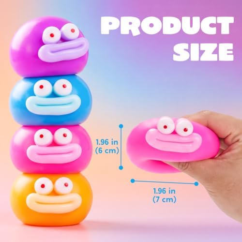 JOYIN 4 Pcs Funny Stress Relief Toys, Cute Face Squishy Stress Ball for Adults & Kids, Slow-Rising Fidget Sensory Toy, Soft Squeeze Toys, Birthday Gifts, Office Desk Decompression Toy, Party Favors