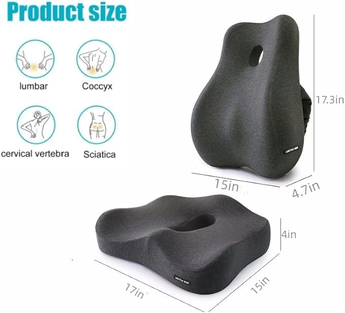 Seat Cushion & Lumbar Support Pillow Set for Office Chair, and Tailbone Discomfort with Lumbar Support Pillow and Seat Cushion - Perfect for Home,and Gaming Chairs Chair Cushion(Dark Grey)