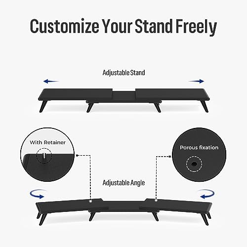 loukin Dual Monitor Stand Riser for Desk, 43.6"×8.2" Computer Stand, Black
