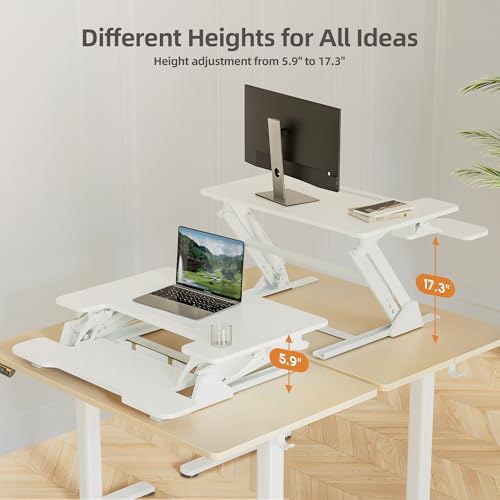 Claiks Standing Desk Converter 36In Height Adjustable Sit Stand Riser White