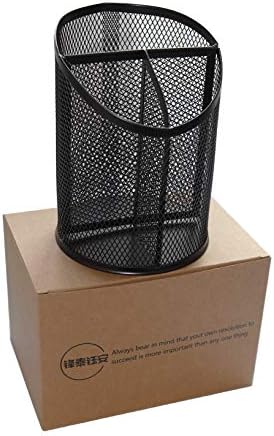 Fengtaiyuan T06, Black Metal Wire Mesh Pencil Holder, Desktop Organizer, Office Storage Box (Black-T06)