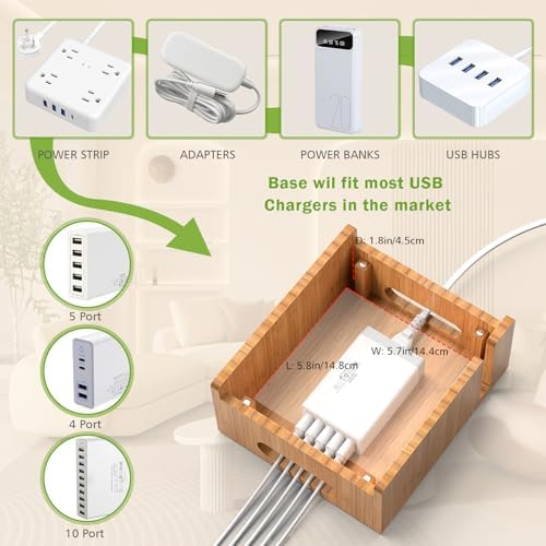 Pezin & Hulin Bamboo Charging Stand with Pack 5 Cables-Natural Bamboo