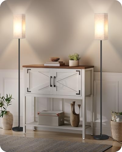 2 Pack Floor Lamp, Pole Lamp with Foot Switch, Modern Standing Lamp Lampshade, Minimalist Freestanding Lamp (Bulb Not Included), for Living Room, Bedroom Office, Black and Beige E07LDP205