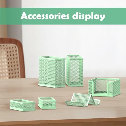 Pen Holder for Desk, 6-Piece Mesh Desk Organizer with Phone Holder, Green