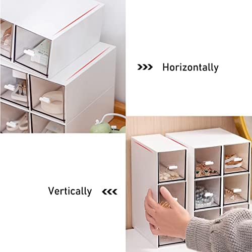 Desk Drawer Organizer, Stackable Storage Drawers, Plastic Compact Desk Storage Box Great for Office School Home Small Space - Large 3 Drawers (White)