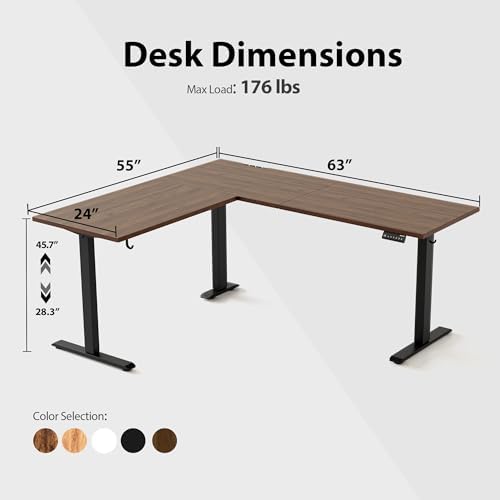 Agilestic 63 x 55 Inch L Shaped Electric Standing Desk, Dark Walnut