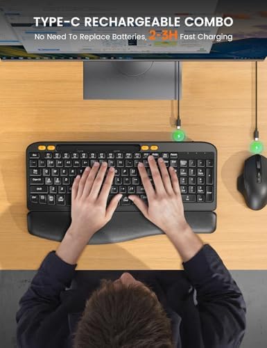 SABLUTE Ergonomic Wireless Keyboard and Mouse Combo with Wave Key