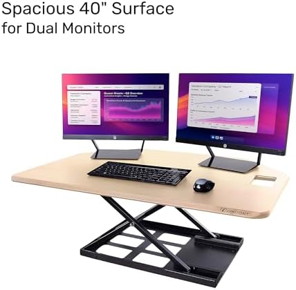X-Elite Pro 40" Corner Standing Desk Converter with Pneumatic Lift | Adjustable Sit to Stand Riser, L-Shaped Desks & Cubicles | Fully Assembled Computer Workstation (American Maple)