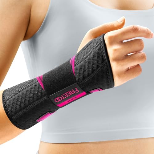 FREETOO Carpal Tunnel Wrist Brace Night Support.Pink,Right Hand,L/XL