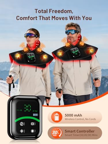 Cordless Red Light Therapy for Neck Shoulder with Heat & Massage, 5000mAh Controller 118LEDs 3-in-1 Chip 660nm&850nm Infrared Light Therapy Pad for Body Home Outdoor Use