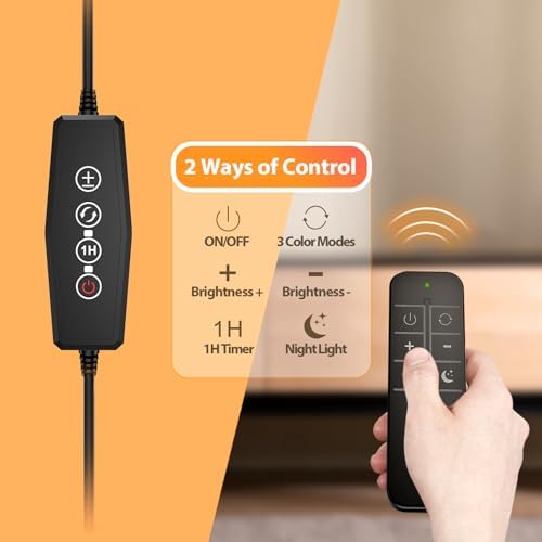 iFalarila Reading Light with Remote, LED Desk Lamp Clip on [1H Timer & Nightlight] RA>95 Dimmable Flexible Gooseneck, Reading Lamp with Clamp for Table - 3.5'' (Adapter Included)