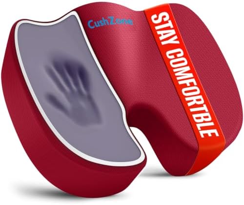 CushZone XL Memory Foam Seat Cushion for Office, Car & Wheelchair, Red