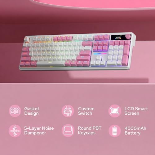 Redragon K762 PRO Wireless 104-Key Gasket Gaming Keyboard, Screen & Knob
