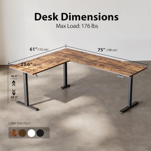 Agilestic 75 x 61 Inch L Shaped Electric Standing Desk, Rustic Brown