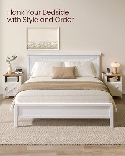 VASAGLE Farmhouse Nightstand with Barn Door, Bedside Table, Set of 2