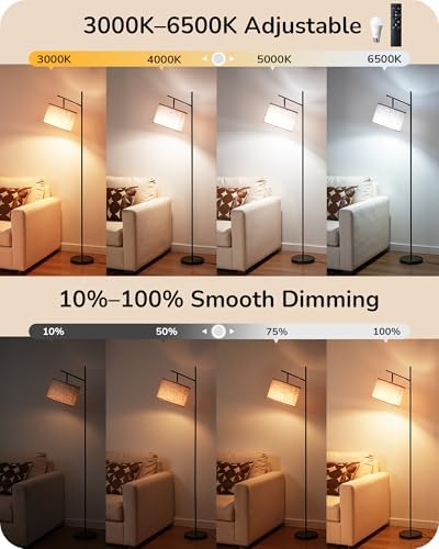 EDISHINE 64.7IN Floor Lamp for Living Room with Remote, Black Standing Lamp