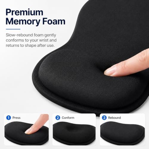 Mouse Pad with Wrist Rest Ergonomic Memory Foam Support, Non-Slip Rubber Base, Comfortable Typing Cushion for Home Office Computer Laptop, Black
