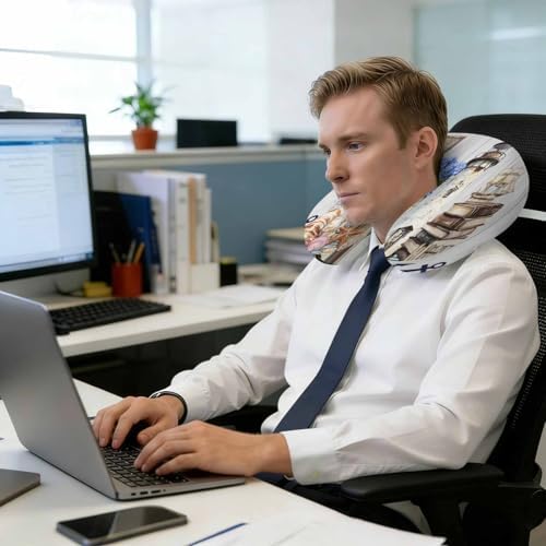 Neck Pillow Vintage Lighthouse Anchor Flower Washable Memory Foam Pillow for Airplane Office Car Sleeping, Shell Starfish on Desk Travel Pillows U Shaped Stretch Neck Support Pillows